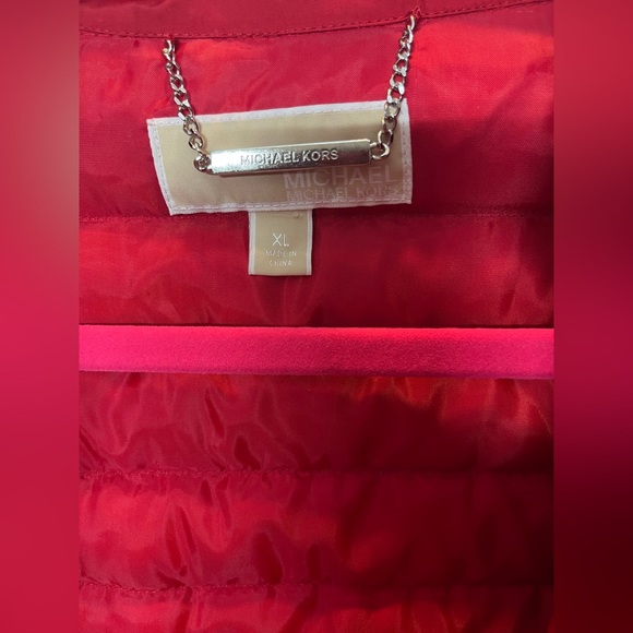 Michael Kors Jacket Women Red Black Lace Front Quilted Puffer, Size XL - Picture 4 of 5